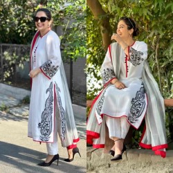 White cotton heavy embroidery suit